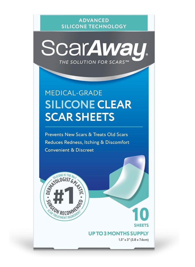 scaraway Clear Silicone Scar Sheets, White, 10 Count
