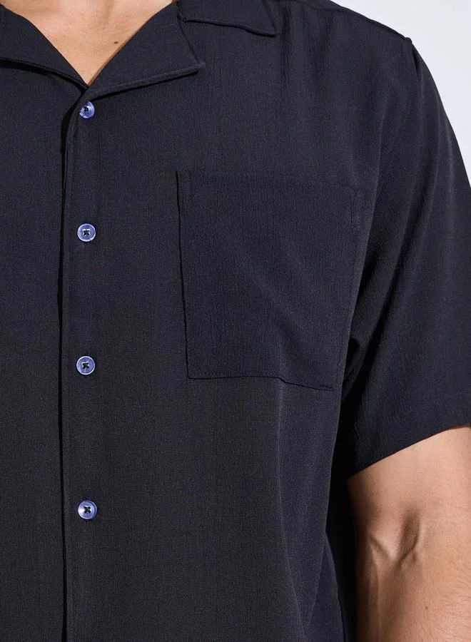 Styli  Charcoal Solid Pocket Detail Shirt and Straight Leg Pants Pyjama Set for Men | Best Price UAE