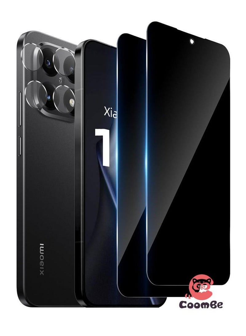 كومبي واقي شاشة 3 في 1 للخصوصية لهاتف Xiaomi 15T Pro، قطعتان من الزجاج المقوى المضاد للتجسس وقطعة واحدة من غشاء العدسة، مقاوم للخدش، مضاد لبصمات الأصابع، خالٍ من الفقاعات، غشاء زجاجي مقوى 9H - Image 1