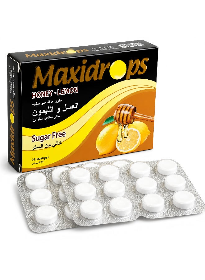 Maxidrops Honey & Lemon Lozenges – Sugar Free – Vitamin C, Menthol, Peppermint Oil, Lemon Oil & Ginger Oil – 24 Lozenges - Image 1