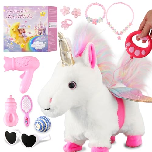 HCdoujoy White Unicorn Toys for Girls Toy Set Singing Walking Electronic Plush Unicorns with Control Leash Pretend Dress Up Animated Stuffed Unicorn Gift for KidsToddler Kids 3 4 5 6 Years - Image 1