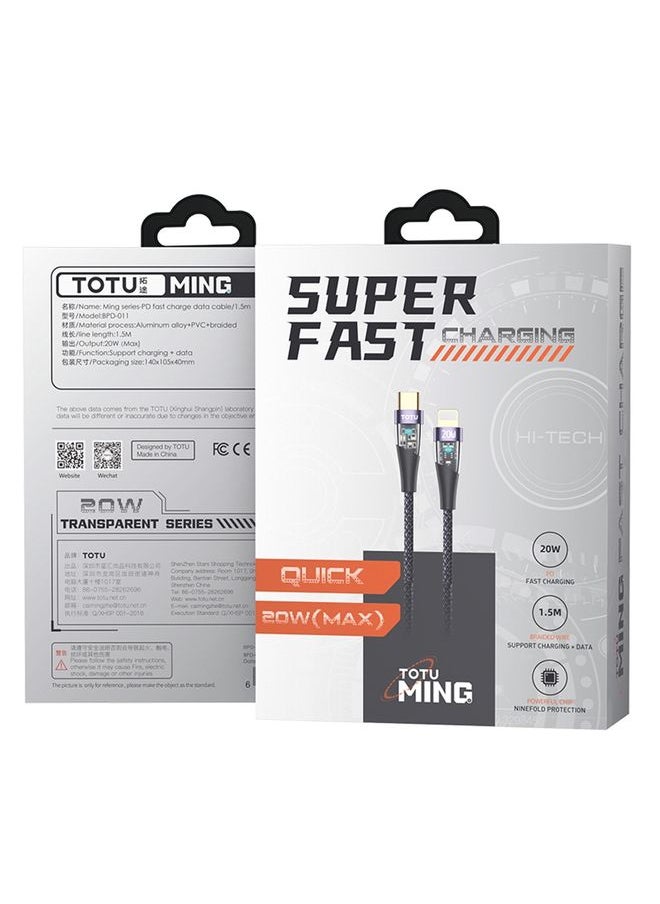 Totu - TOTU BPD-011 Ming Series PD 20W Type-C to 8 Pin Fast Charging Data Cable Length:1.5m(Black) - Image 1
