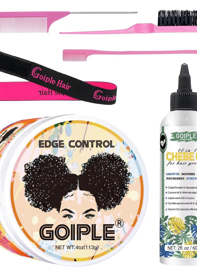 Goiple Natural 10 in 1 Chebe Oil Moisturizer for Hair Growth, Scalp, and All Hair Types, with African Chebe Powder and Edge Control Wax for Women Strong Hold - Image 1