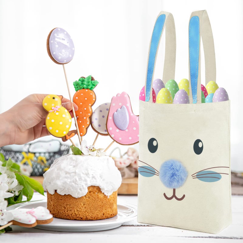 ATFUNSHOP Easter Canvas Tote Bag for Kids Reusable Large Easter Bunny Bags Baskets for Easter Egg Hunt Baby Shower Birthday Party Supplies (Pink) - Image 5