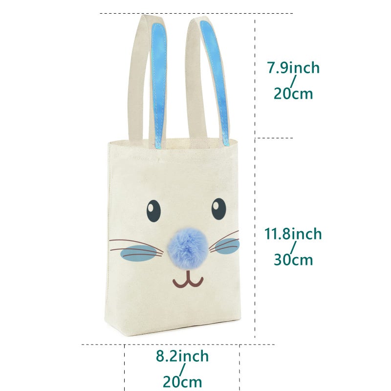 ATFUNSHOP Easter Canvas Tote Bag for Kids Reusable Large Easter Bunny Bags Baskets for Easter Egg Hunt Baby Shower Birthday Party Supplies (Pink) - Image 3