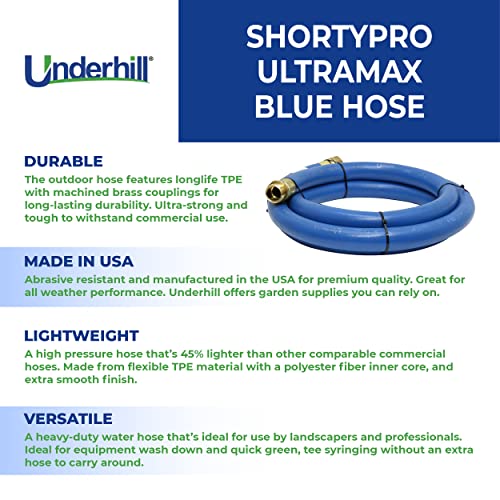 Underhill ShortyPro UltraMax Commercial Grade Garden Water Hose, Lightweight, Heavy-Duty, Flexible, Anti-Kink, 1200 psi, H75-S10, ¾ Inch x 10 ft, Blue - Image 3
