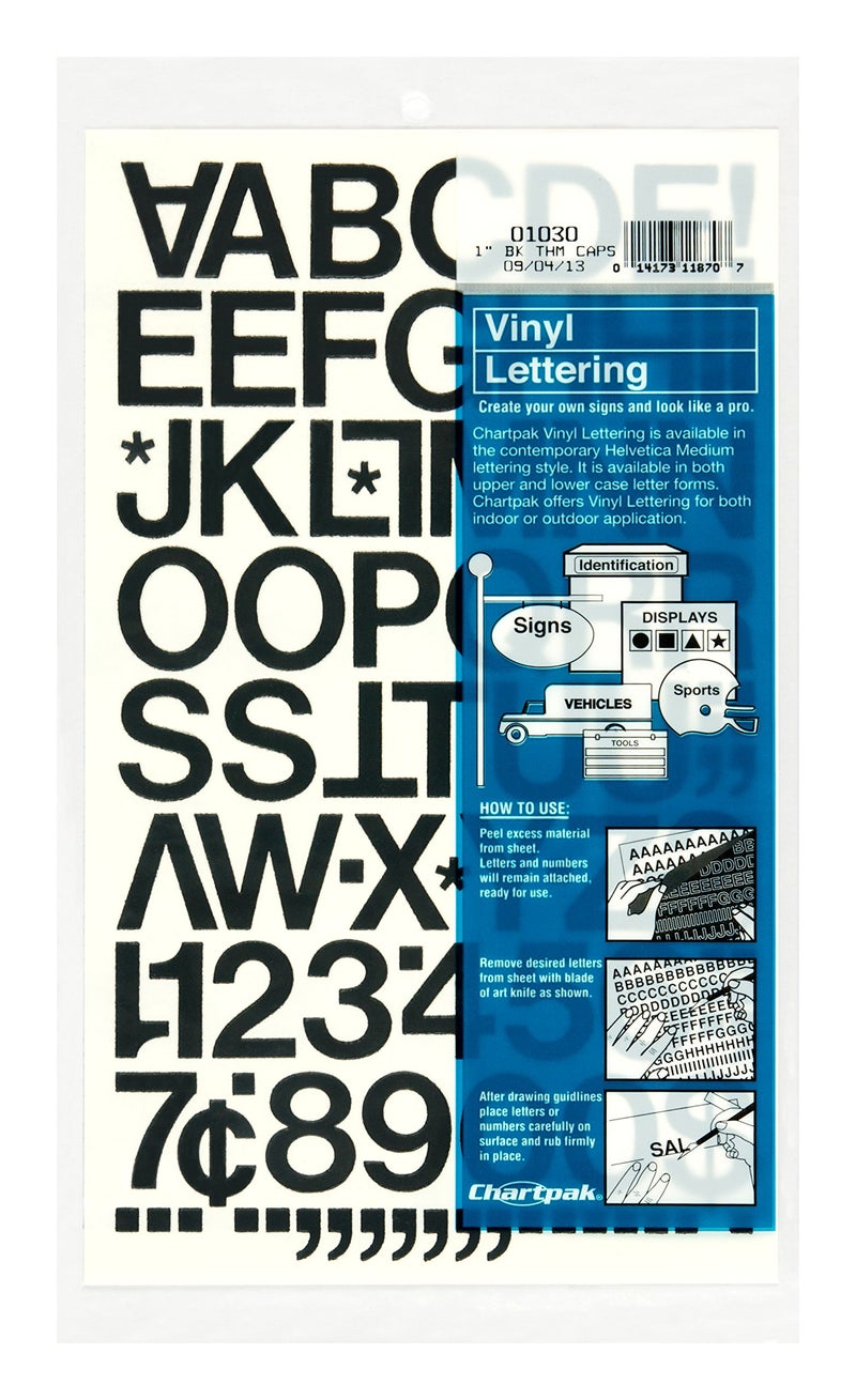 Chartpak Self-Adhesive Vinyl Capital Letters and Numbers, 1 Inch High, Black, 88 per Pack (01030) - Image 3