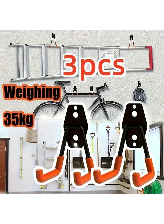 Orange Heavy Duty Garage Wall Hook Set 3 Hooks 3 Accessories Space Saving Organizer - Image 2