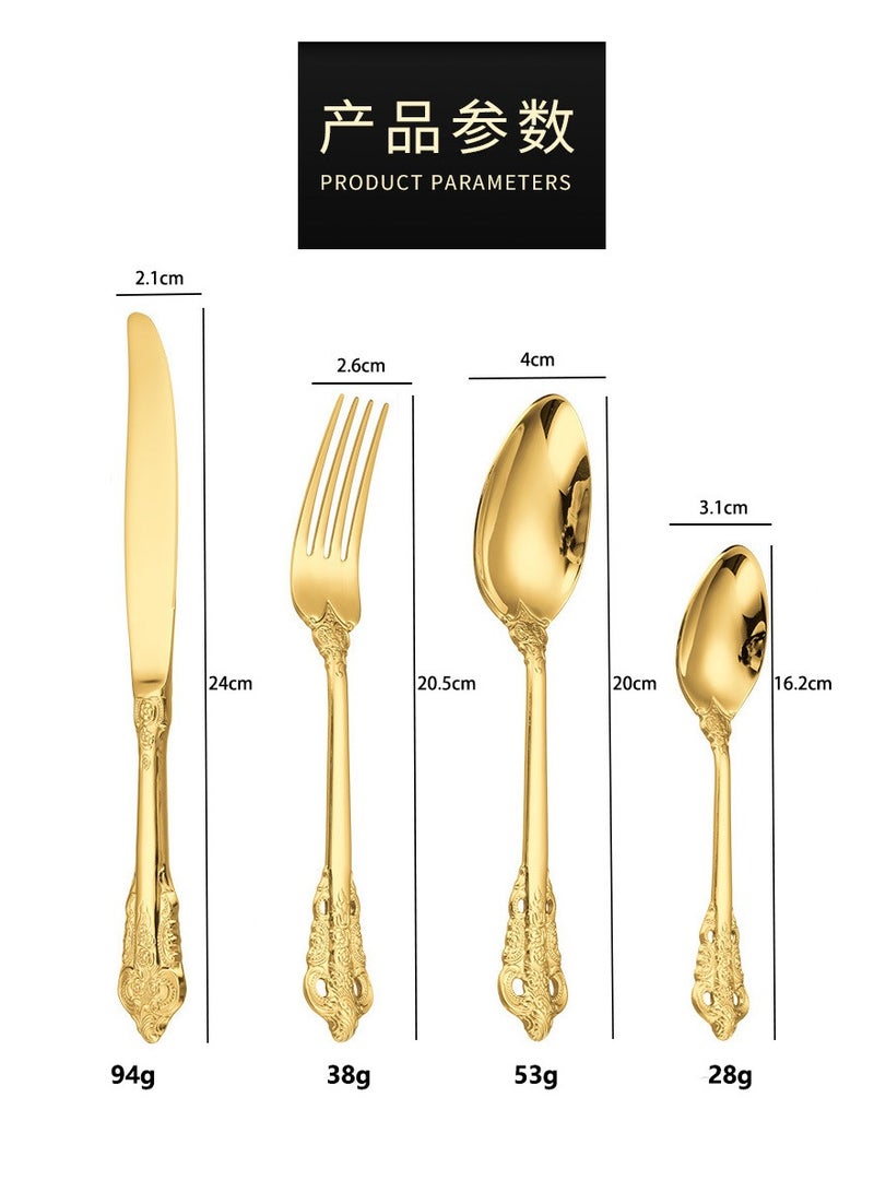 general Court knives, forks, spoons, stainless steel tableware set, retro relief gold gift wooden box, western knife and fork 24-piece set - Image 2