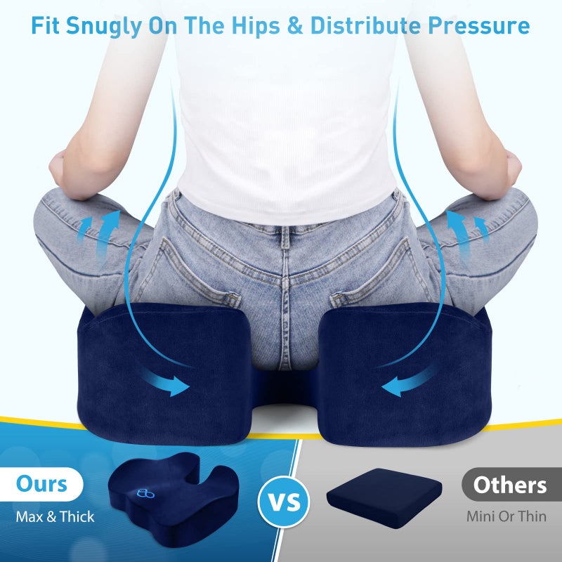BlissTrends Seat Cushion,Thick Memory Foam Cushions for Office Chair, Car Seat, Airplane, Relieving Pressure Tailbone Sciatica Back Pain for Long Sitting Office Workers, Car Drivers 4.7in Thick Blue - Image 4