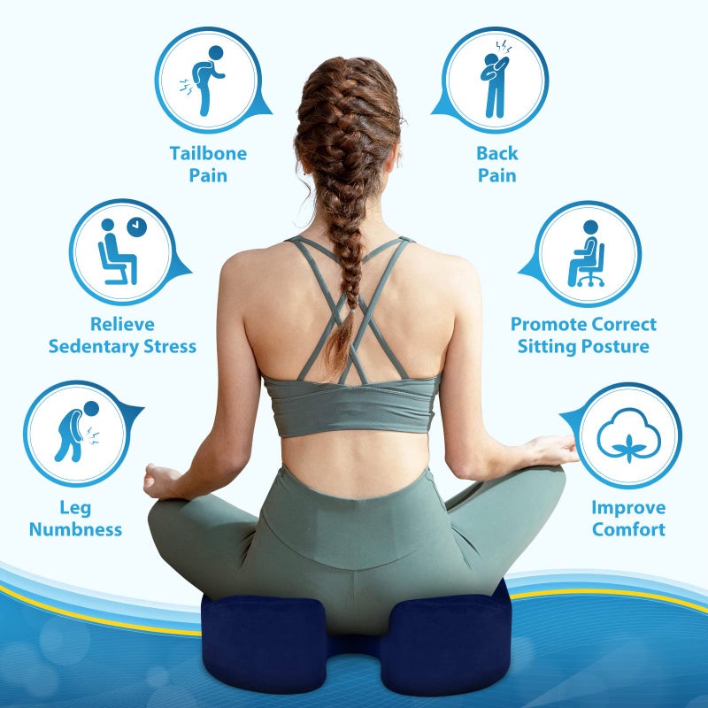 BlissTrends Seat Cushion,Thick Memory Foam Cushions for Office Chair, Car Seat, Airplane, Relieving Pressure Tailbone Sciatica Back Pain for Long Sitting Office Workers, Car Drivers 4.7in Thick Blue - Image 5