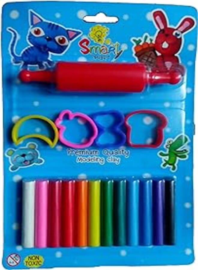 OR طين تشكيلي مع بكرة دوارة و12 لونًا