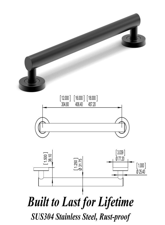 AmeriLuck 1-1/4 x 18inch Designer Grab Bar for Bath Safety, Collection Glacier, ADA Compliant 500lbs Loading Capacity, Stainless Steel Matte Black - Image 4