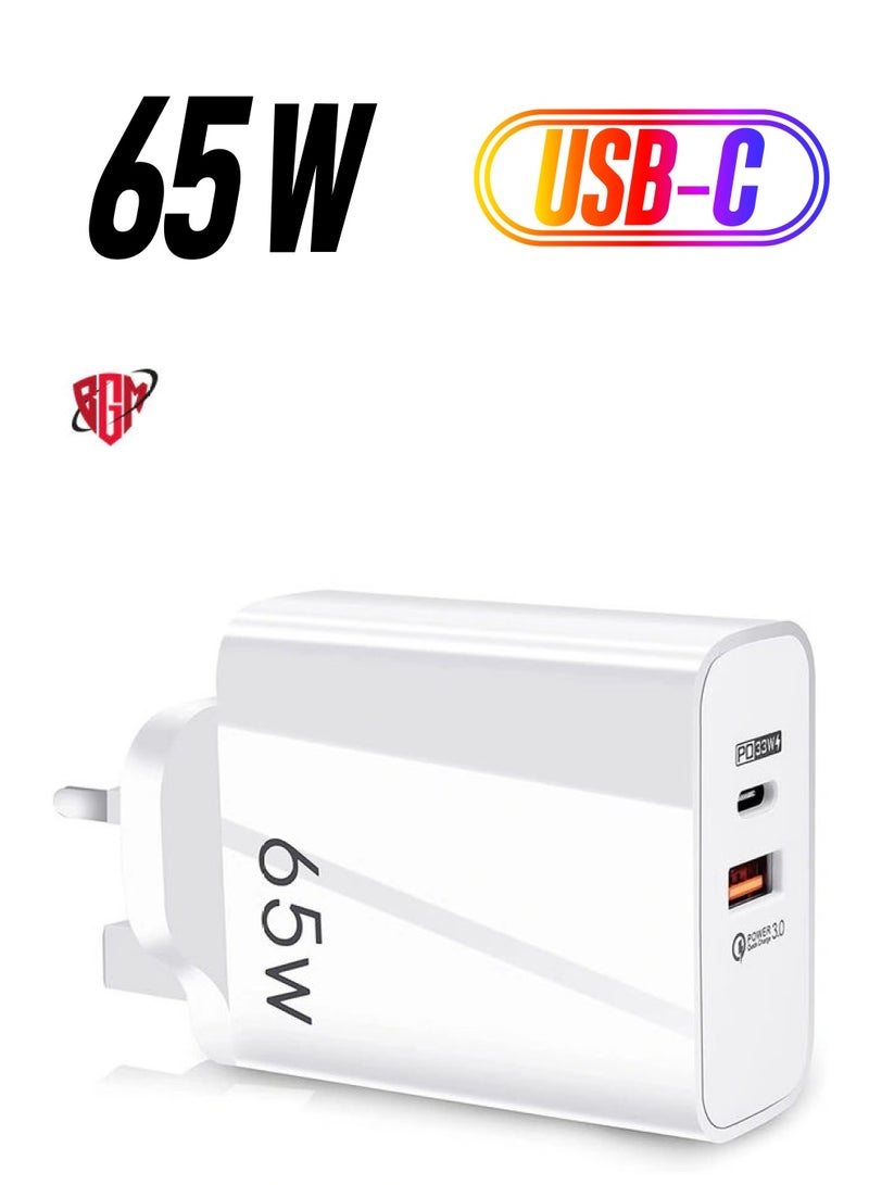 BGM USB C Plug,YHYCC 65W USB C Fast Charger,PD3.0 Type C Super Fast Charger Wall Plug,Dual Port USB Plug Charger for iPhone 14, Samsung, Cell Phones, Mobile Power Bank,iPad,Tablets, Headphones,etc - Image 1