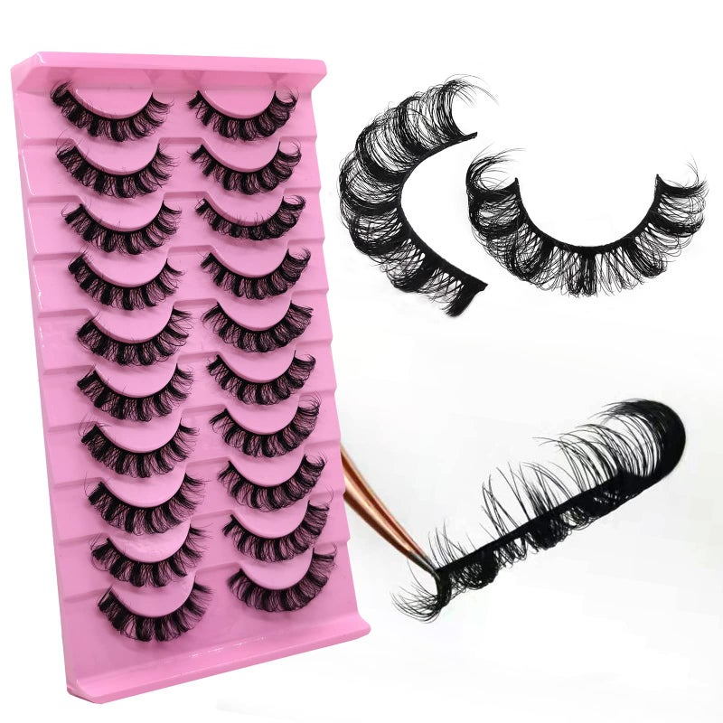 10Pairs 3D Russian Strip Lashes DD Curl Lash Strips Mink Eyelashes Fluffy Wispy Natural Look