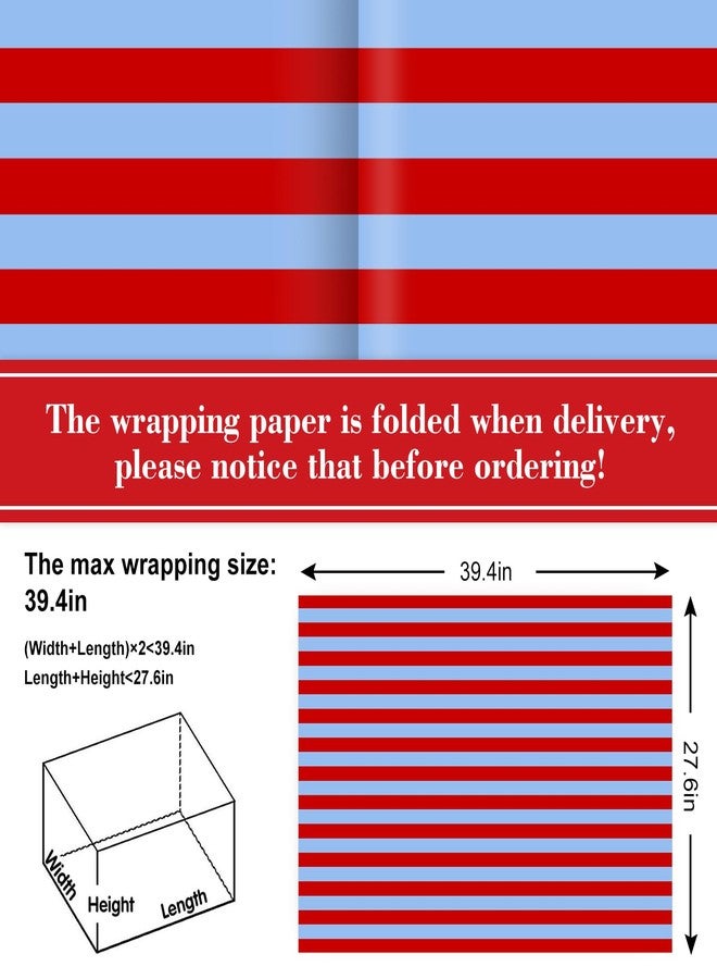 Whaline 6 Sheets Red Blue Striped Wrapping Paper -Not Roll- Gift Wrap Paper Folded Flat for Baby Shower Birthday Party DIY Crafts, 27.6 x 39.4 Inch - Image 2