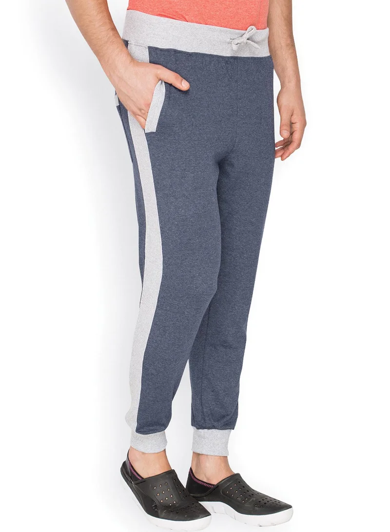 Campus Sutra Men's Steel Blue Side-Block Trackpants