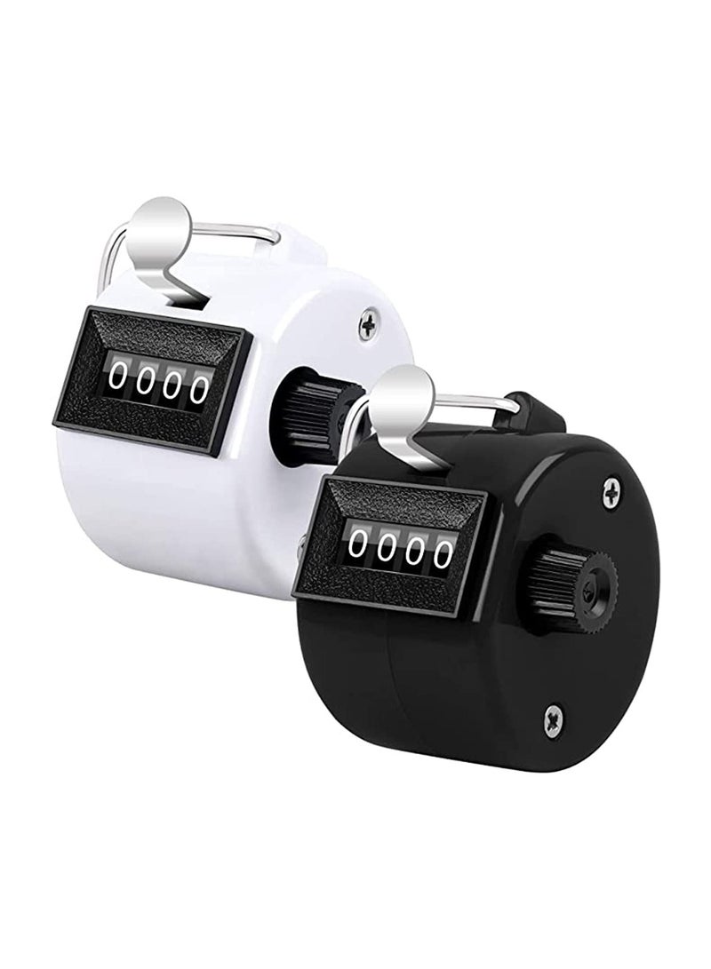 2 Pack Hand Tally Counter 4 Digital Mechanical Palm Click with Finger Ring for Sport Stadium Coach Referees Row School Event Black and White - Image 1