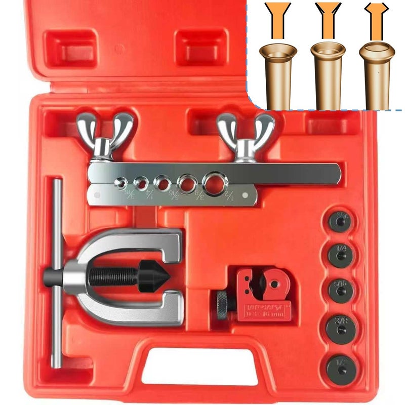 TUBPRO Brake Line Flaring Tool Kit, 3/16", 1/4", 5/16", 3/8" and 1/2â€ Double & Single Tubing Flare Tool for Copper and Aluminum Fuel Line Tube - Image 1