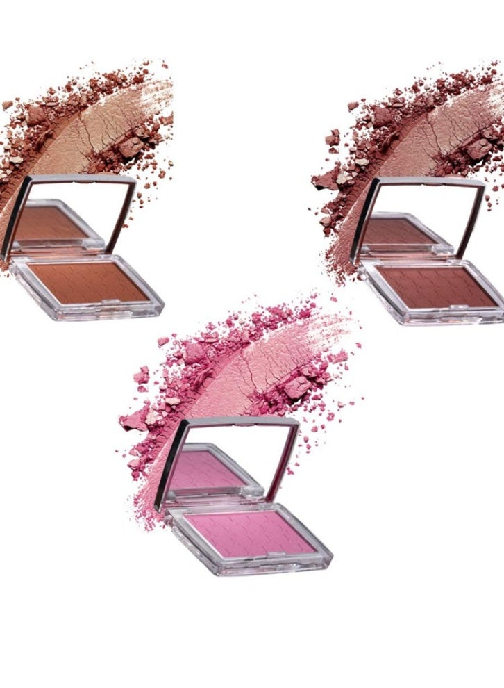 3-color blush set: long-lasting powder blush with smooth coverage and natural matte and radiant colors for beautiful cheeks.
