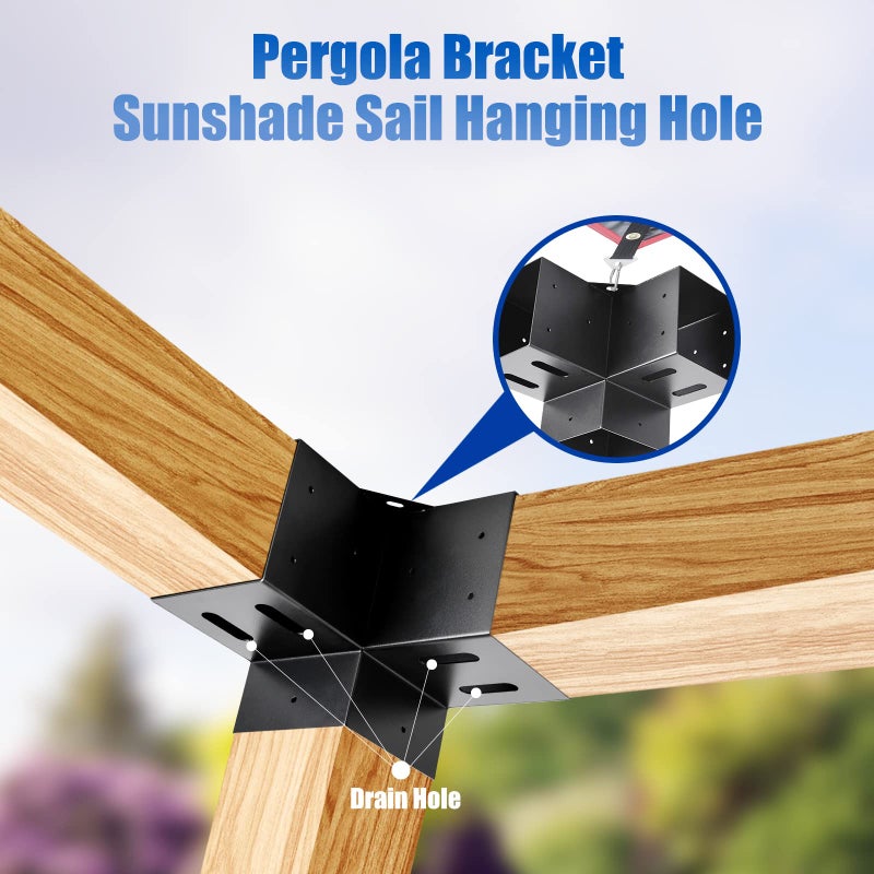 AXWHYS 4x4 Pergola Brackets(Actual:3.6"x3.6") 3 Way Right Angle Corner Bracket, DIY Pergola Kit with Black Powder Coated Support Gazebos, Patio Pergolas Log Cabin Outdoor Pergola - Image 3