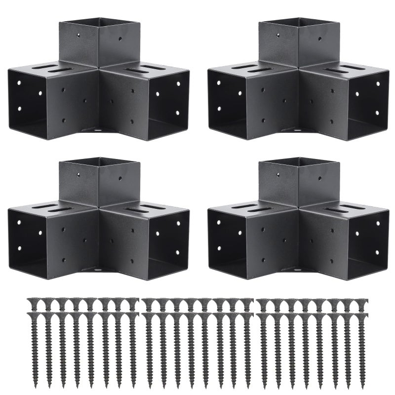 AXWHYS 4x4 Pergola Brackets(Actual:3.6"x3.6") 3 Way Right Angle Corner Bracket, DIY Pergola Kit with Black Powder Coated Support Gazebos, Patio Pergolas Log Cabin Outdoor Pergola - Image 1