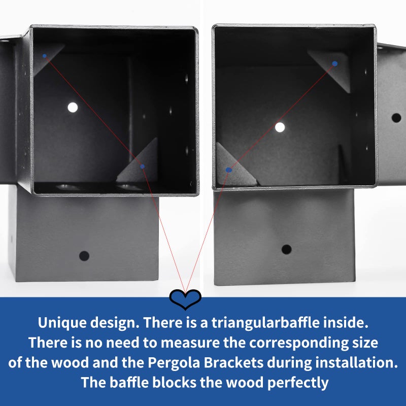 AXWHYS 4x4 Pergola Brackets(Actual:3.6"x3.6") 3 Way Right Angle Corner Bracket, DIY Pergola Kit with Black Powder Coated Support Gazebos, Patio Pergolas Log Cabin Outdoor Pergola - Image 5