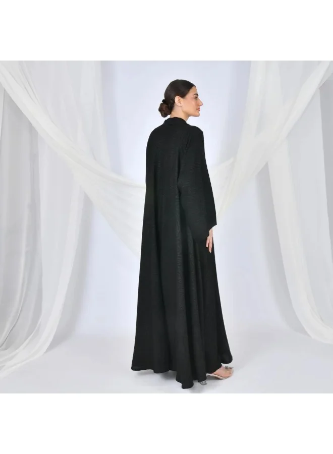 lamha abaya Elegant black quarter-cloche abaya with embroidered jacquard fabric and wide sleeves