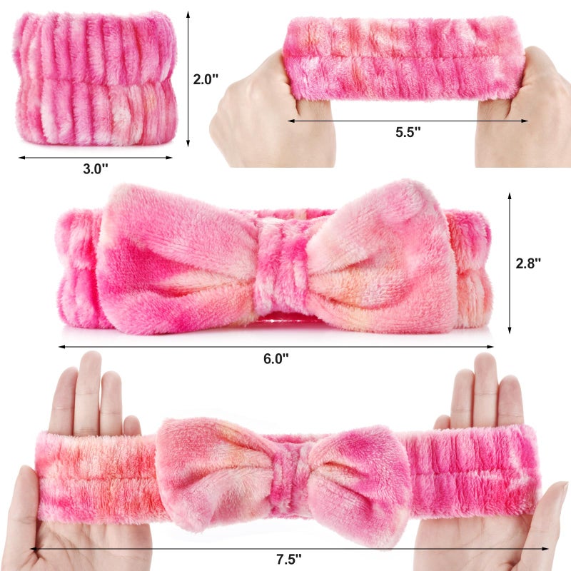 Wteehn 6PCS Spa Headband and Wristband Set for Face Washing, Soft Microfiber Skincare Hairband with Bow, Soft Absorbent Wrist Towels for Women Girls, For Makeup, Facial, Shower, Yoga - Image 3