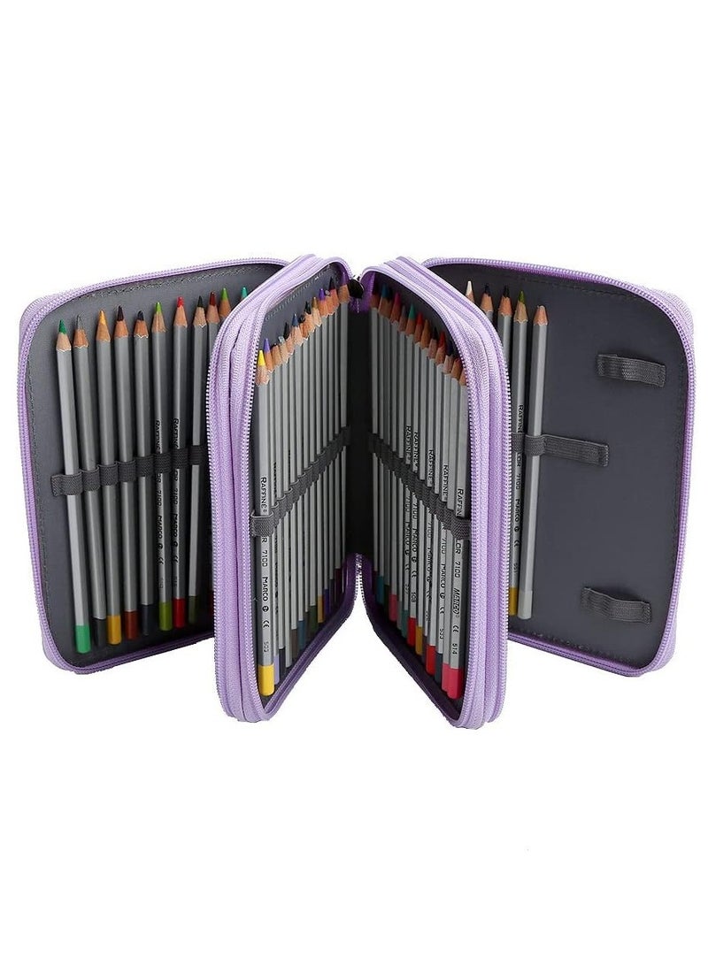 Colored Pencil Case - 72 Slots Holder with Zipper Closure Deluxe PU Leather Large Capacity for Watercolor Pens or Markers, Organizer Artist (Purple) - Image 3