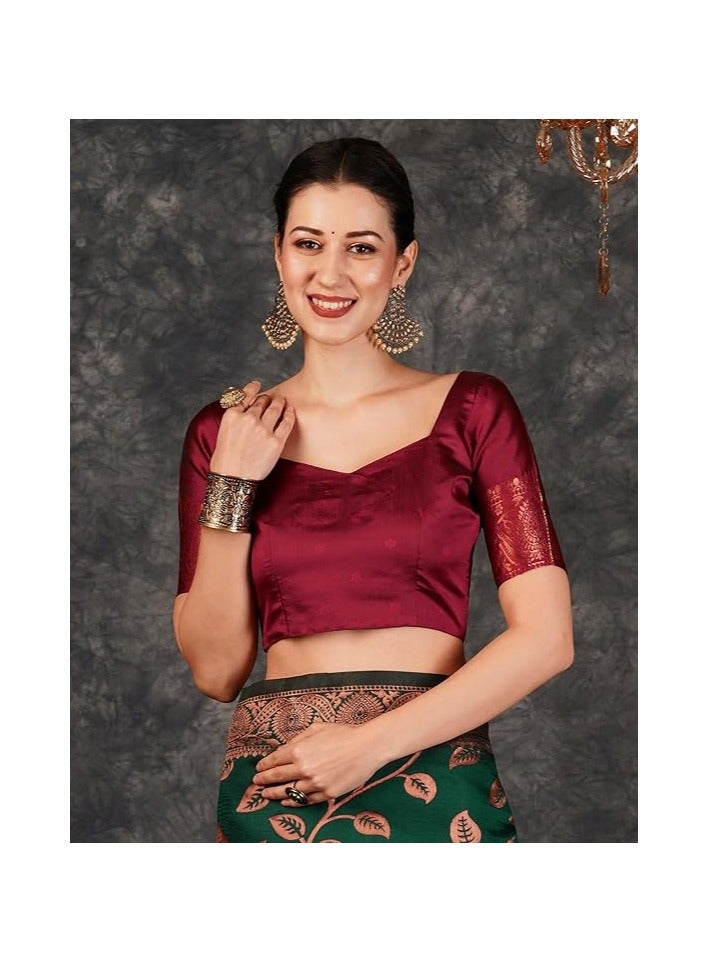 مملكة الإكسسوارات ساري كانجيفارام الناعم من قماش جاكار باناراسي النسائي مع قطعة بلوزة غير مخيطة - Image 4