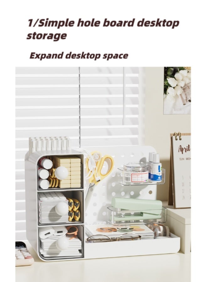 Desktop Storage Box with Pegboard, Multi-Functional Desk Display Shelf Rack Storage Office Supplies for Books Cosmetic Makeup ,DIY Large Capacity Table Storage Box, Desk Organizer for Office and Home - Image 3