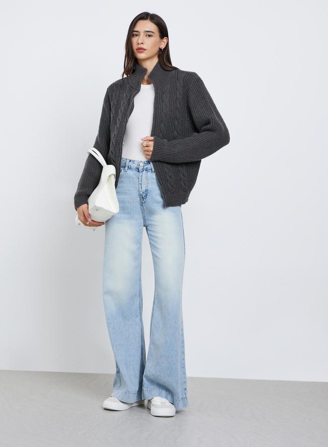 ستايلي سويتر محبوك بكابل شانكي وسحَّاب غلق - Image 2