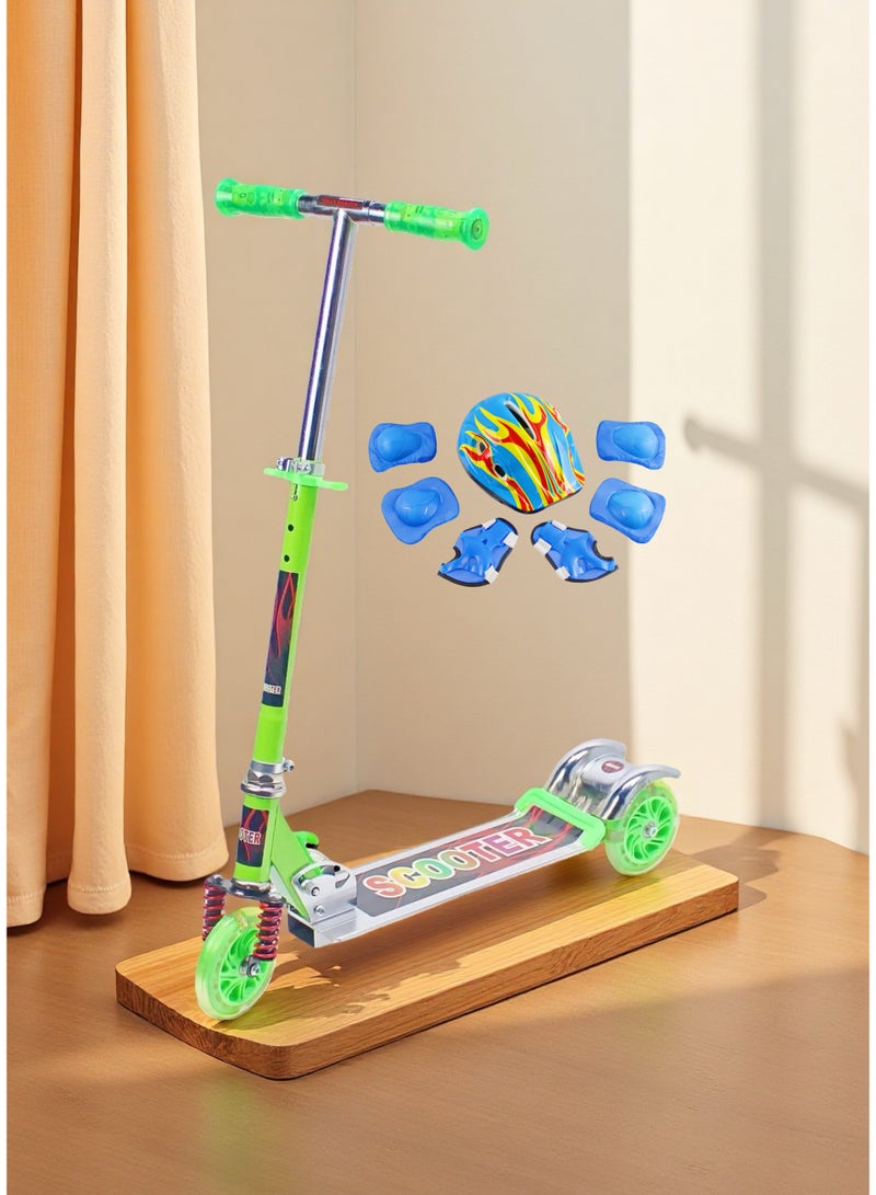 EASY FUTURE Rear Brake with LED PU Wheels Kick Scooter, Scooters for Kids with Foldable & Height Adjustable Handle, Kids Scooter for 3 to 8 Years Including Full Protective Gear Set - Image 1