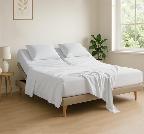 Cottingon 4 Piece Flex Head King Sheet Set Top 34 Inch Split Sheets for Sleep Number Adjustable Beds Soft Breathable 100 Egyptian Cotton Fits Upto 16 Deep Mattress 78X80 34 White