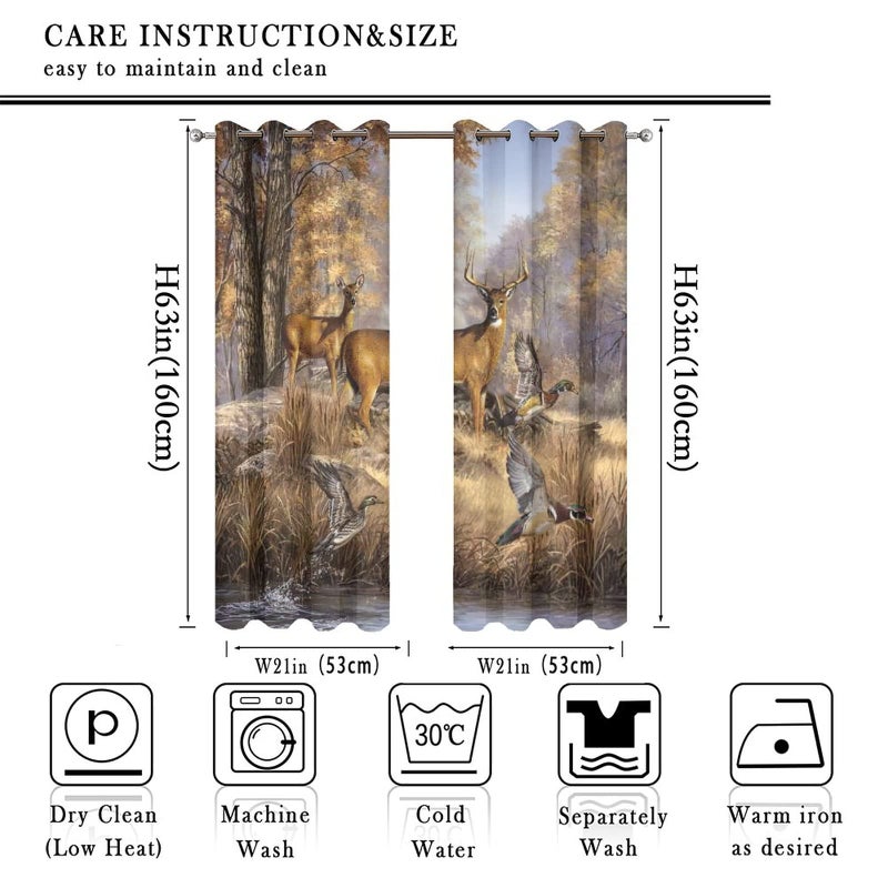 Kazynee Rustic Cabin Deer Ultra Soft Premier Blackout Curtains,Vintage Country Farmhouse Fall Forest Wildlife Pheasants Print Thermal Insulated Bedroom Noise Reducing Grommet Top,2 Panels 63L x 21W - Image 2