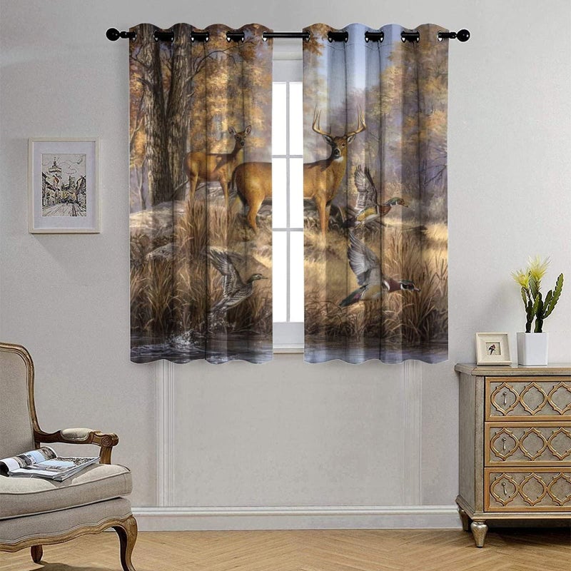 Kazynee Rustic Cabin Deer Ultra Soft Premier Blackout Curtains,Vintage Country Farmhouse Fall Forest Wildlife Pheasants Print Thermal Insulated Bedroom Noise Reducing Grommet Top,2 Panels 63L x 21W - Image 4