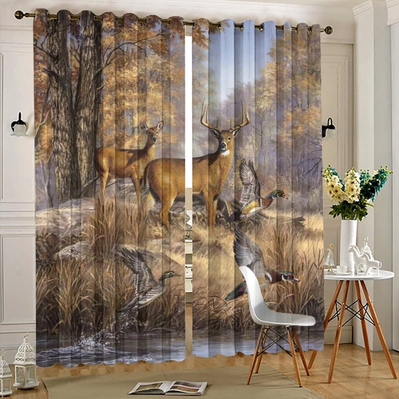 Kazynee Rustic Cabin Deer Ultra Soft Premier Blackout Curtains,Vintage Country Farmhouse Fall Forest Wildlife Pheasants Print Thermal Insulated Bedroom Noise Reducing Grommet Top,2 Panels 63L x 21W - Image 5