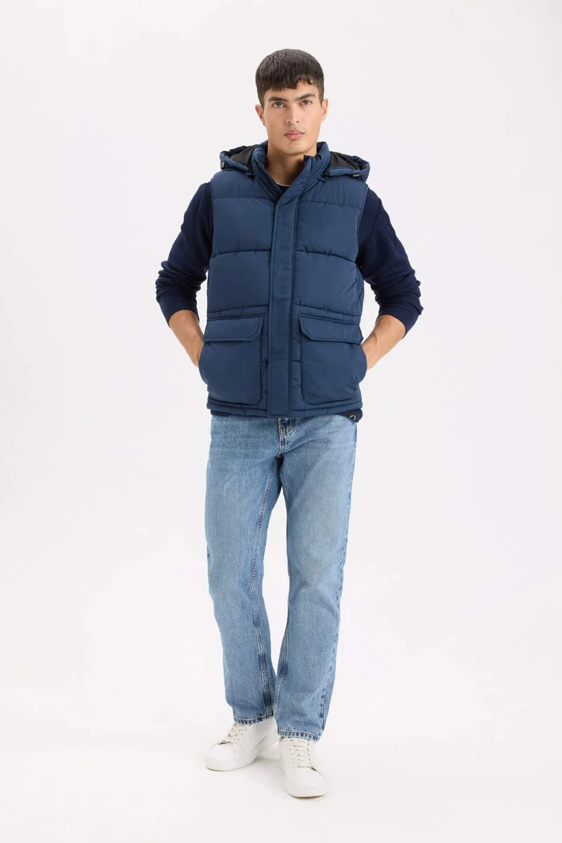 Defacto  Regular Fit Hooded Zippered Pocket Puffer Vest for Men | Best Price UAE