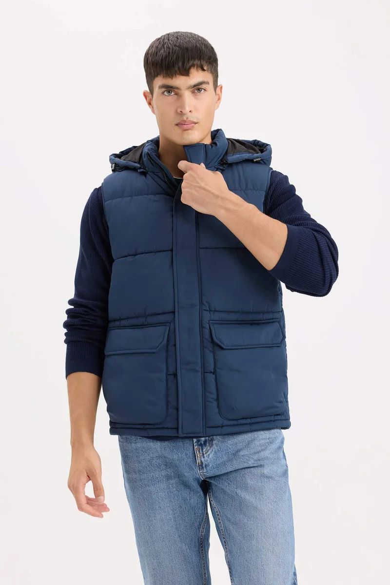 Defacto  Regular Fit Hooded Zippered Pocket Puffer Vest for Men | Best Price UAE