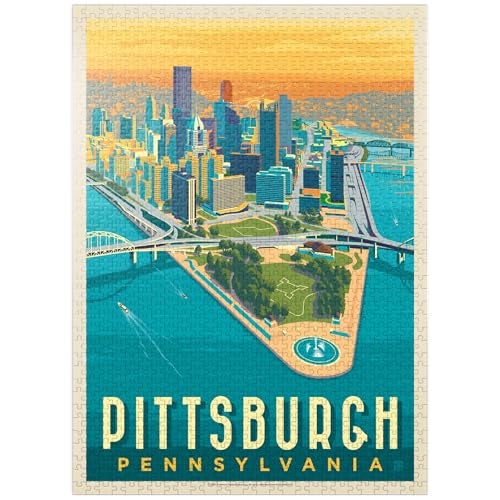 MyPuzzle.com MyPuzzle Pittsburgh PA Birds Eye View Vintage Poster Premium 1000 Piece Jigsaw Puzzle for Adults - Image 1