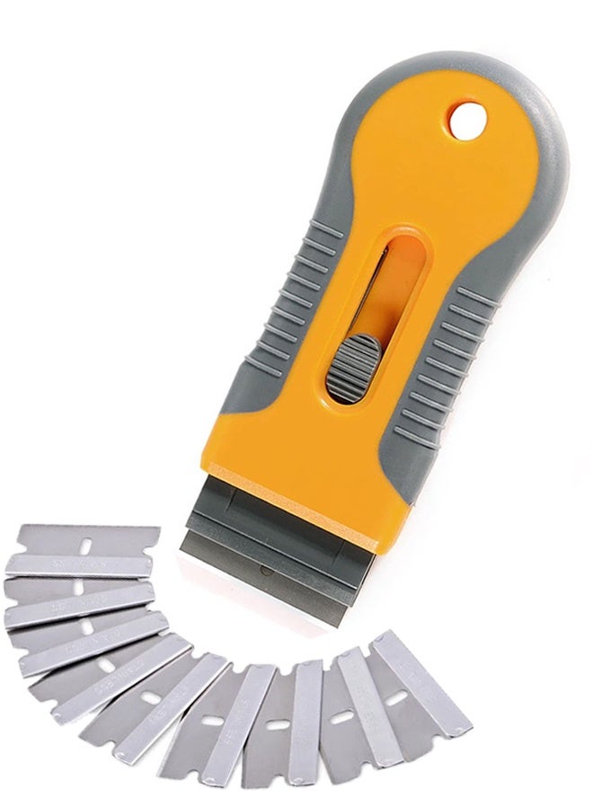 Happy D Razor Blade Scraper with 10 Extra Blades: Multi-Surface Cleaning Tool for Glass, Ceramic Cooktops, Ovens, Glass Top Stoves and Foot - Removes Burned-On Food, Tough Stains, Dirt, Stickers, and Paint - Image 1