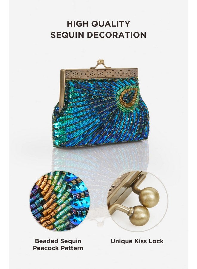 BABEYOND 1920S Flapper Peacock Clutch Gatsby Sequined Handbag Roaring 20S Evening Clutch Beaded Bag 1920S Gatsby Costume Accessories (Style 2) - Image 2