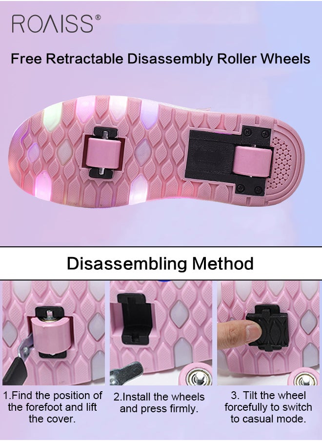 roaiss Kids Unisex Double Wheel Roller Skates Shoes LED Light Multimode Adjustable Rechargeable Sneakers for Children Boys and Girls Outdoors Luminous Shoes with Multifunction Detachable Roll Wheels Leisure Sports  - Image 4