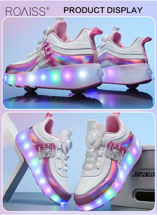 roaiss Kids Unisex Double Wheel Roller Skates Shoes LED Light Multimode Adjustable Rechargeable Sneakers for Children Boys and Girls Outdoors Luminous Shoes with Multifunction Detachable Roll Wheels Leisure Sports  - Image 5