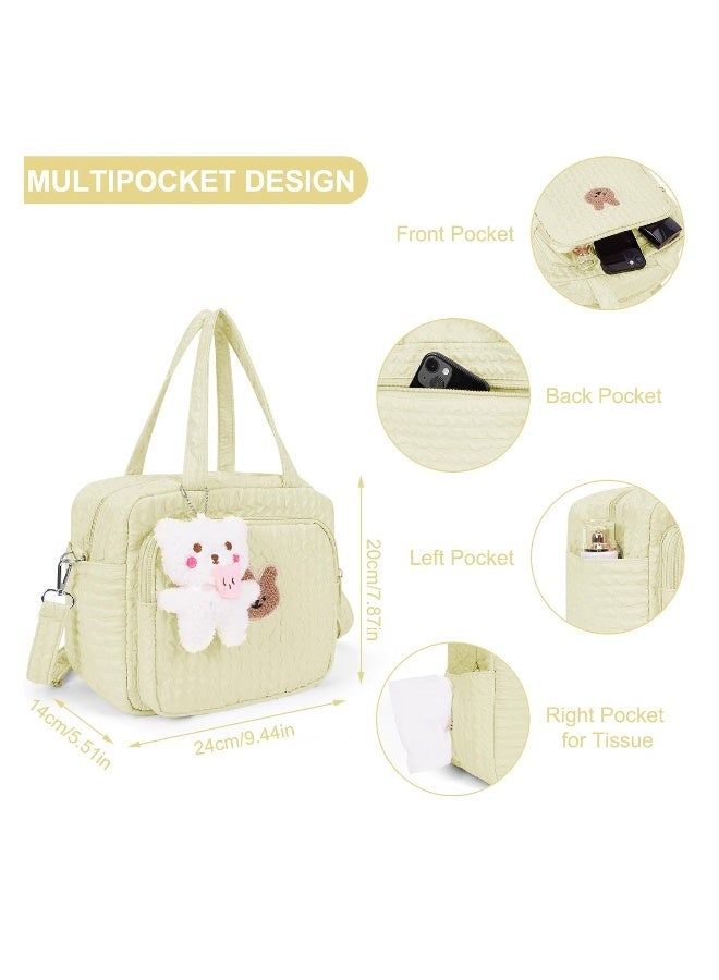 Diaper Bag Tote for Baby Girl Mommy Bag Quilted Cotton Baby Diaper Bag Travel Diaper Multifunction Maternity Bag Travel Storage Bag Diaper Tote Bag without Doll - Image 2