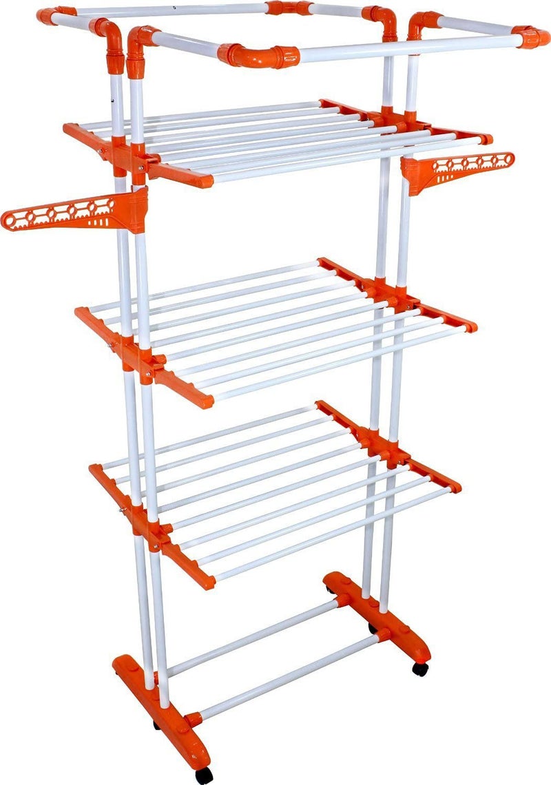 CIPLA PLAST King Jumbo Cloth Dryer Stand Drying Rack 3 poll Support 4 Layer Rack with Wheel System (Orange) - Image 3