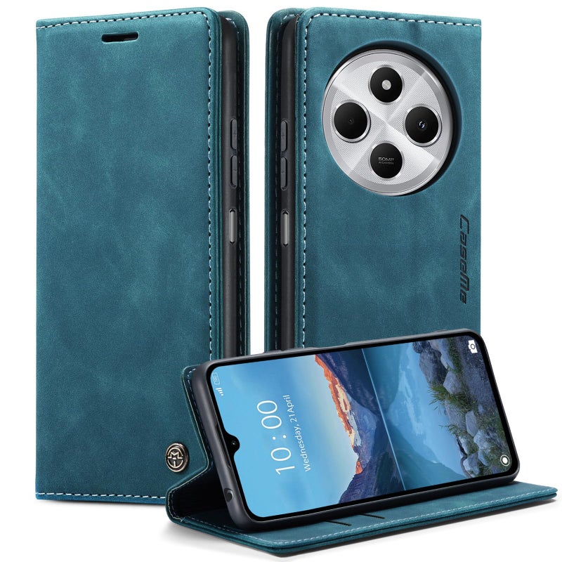 Cracedily for Xiaomi Redmi 14C Case, Flip Wallet Leather Case with Card Holder Magnetic Closure Shockproof Kickstand Protective Phone Cases Cover for Redmi 14 C, Blue-Green - Image 2