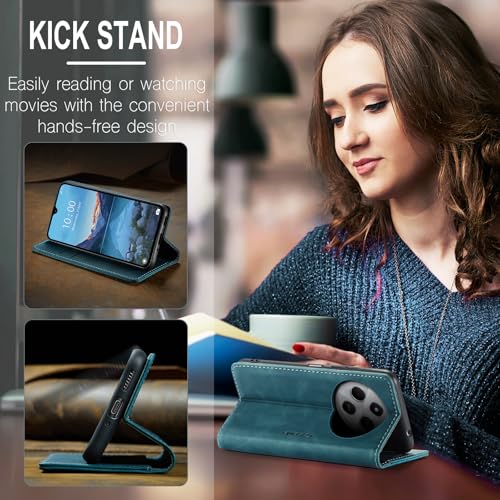 Cracedily for Xiaomi Redmi 14C Case, Flip Wallet Leather Case with Card Holder Magnetic Closure Shockproof Kickstand Protective Phone Cases Cover for Redmi 14 C, Blue-Green - Image 5