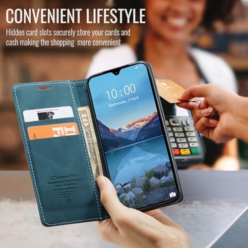 Cracedily for Xiaomi Redmi 14C Case, Flip Wallet Leather Case with Card Holder Magnetic Closure Shockproof Kickstand Protective Phone Cases Cover for Redmi 14 C, Blue-Green - Image 4